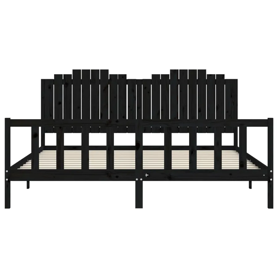 Cadre de lit sans matelas noir 200x200 cm bois massif de pin - 6