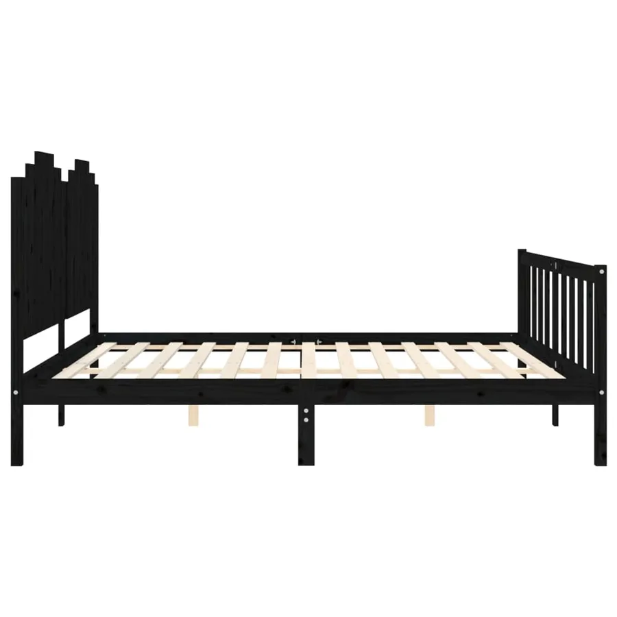 Cadre de lit sans matelas noir 200x200 cm bois massif de pin - 7