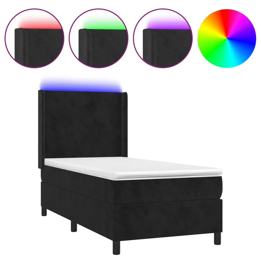 Sommier à lattes de lit matelas et LED Noir 80x200cm Velours - 2