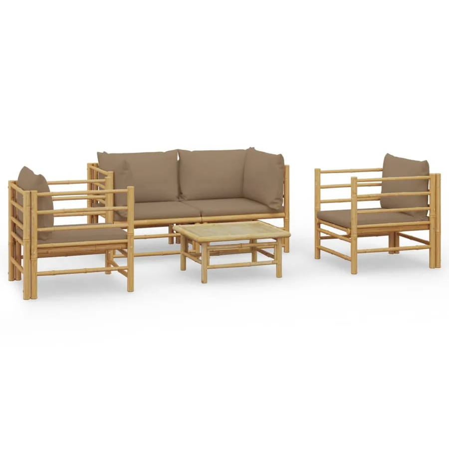 Salon de jardin 5 pcs avec coussins taupe bambou - 2