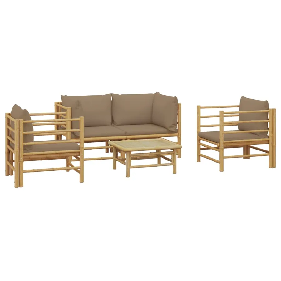 Salon de jardin 5 pcs avec coussins taupe bambou - 3