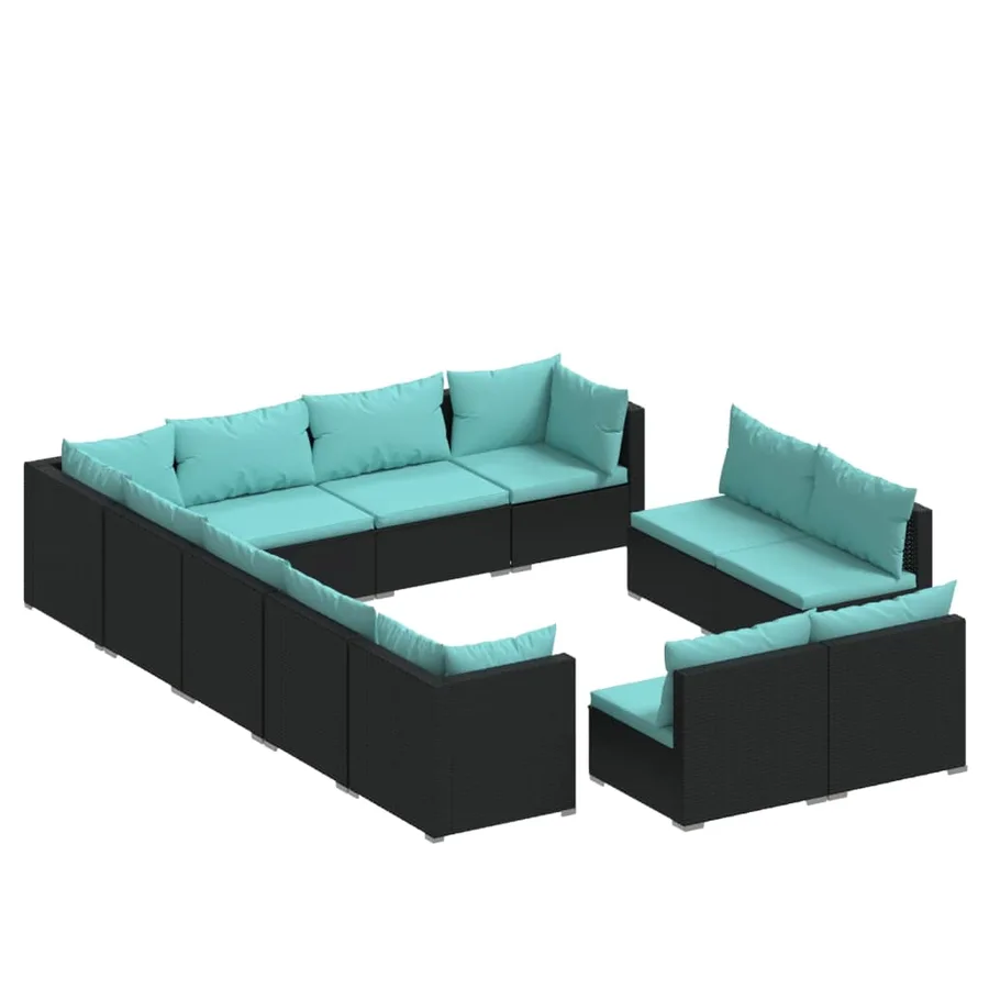 Salon de jardin 12 pcs avec coussins Noir Résine tressée - 2