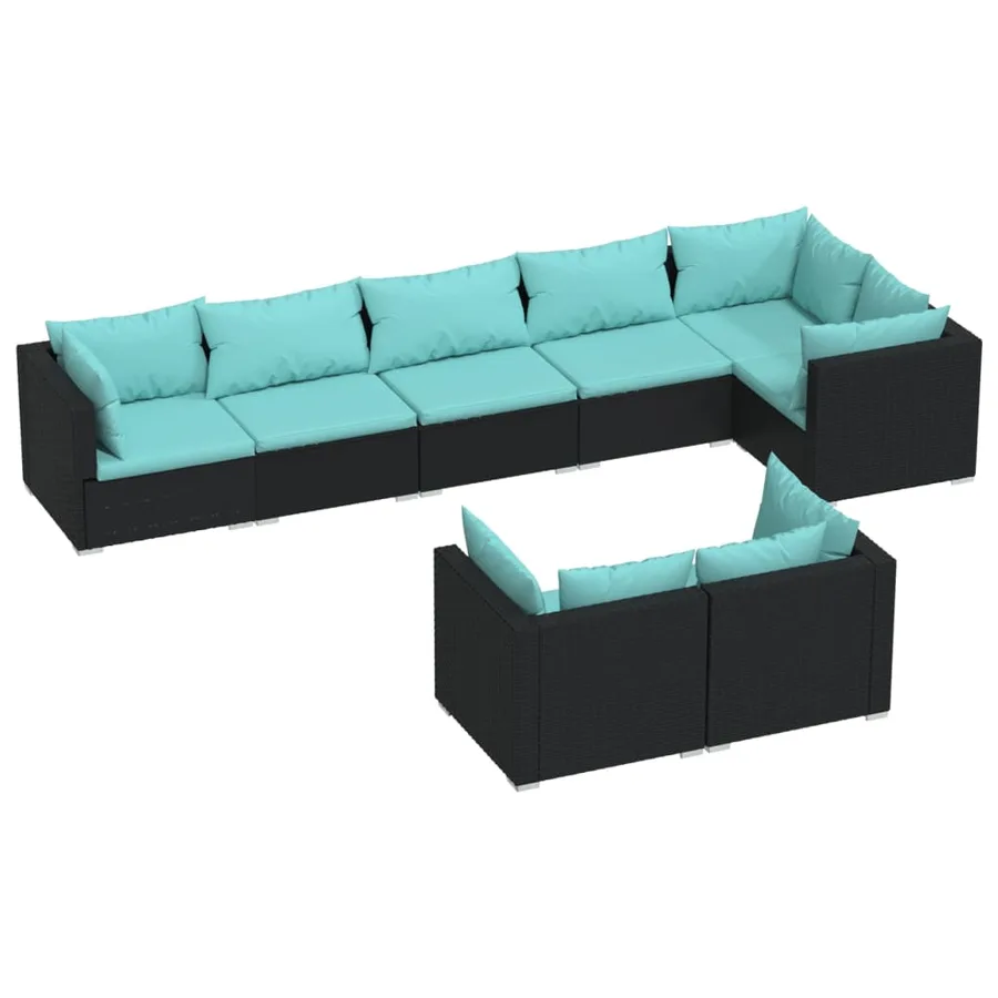 Salon de jardin 8 pcs avec coussins noir résine tressée - 2