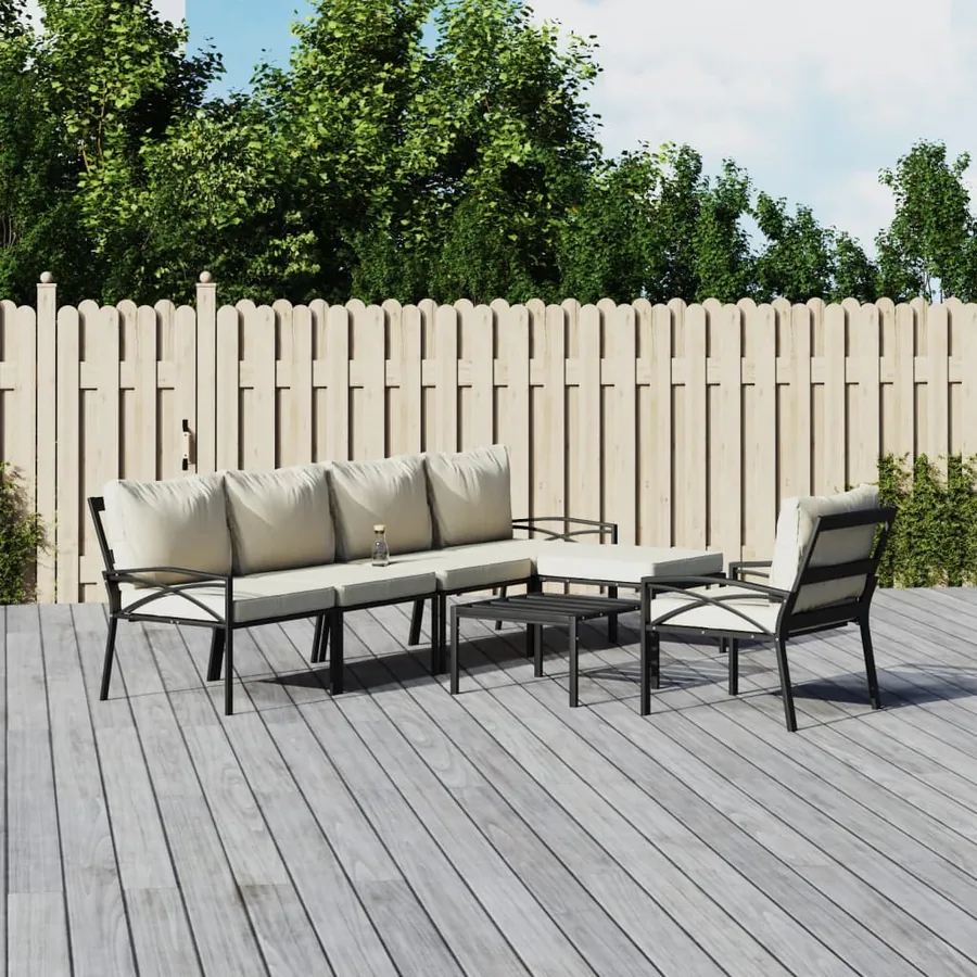 Salon de jardin 7 pcs avec coussins sable acier