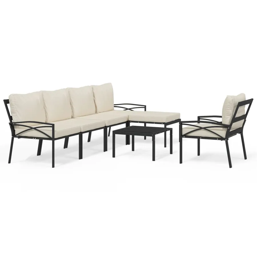Salon de jardin 7 pcs avec coussins sable acier - 2