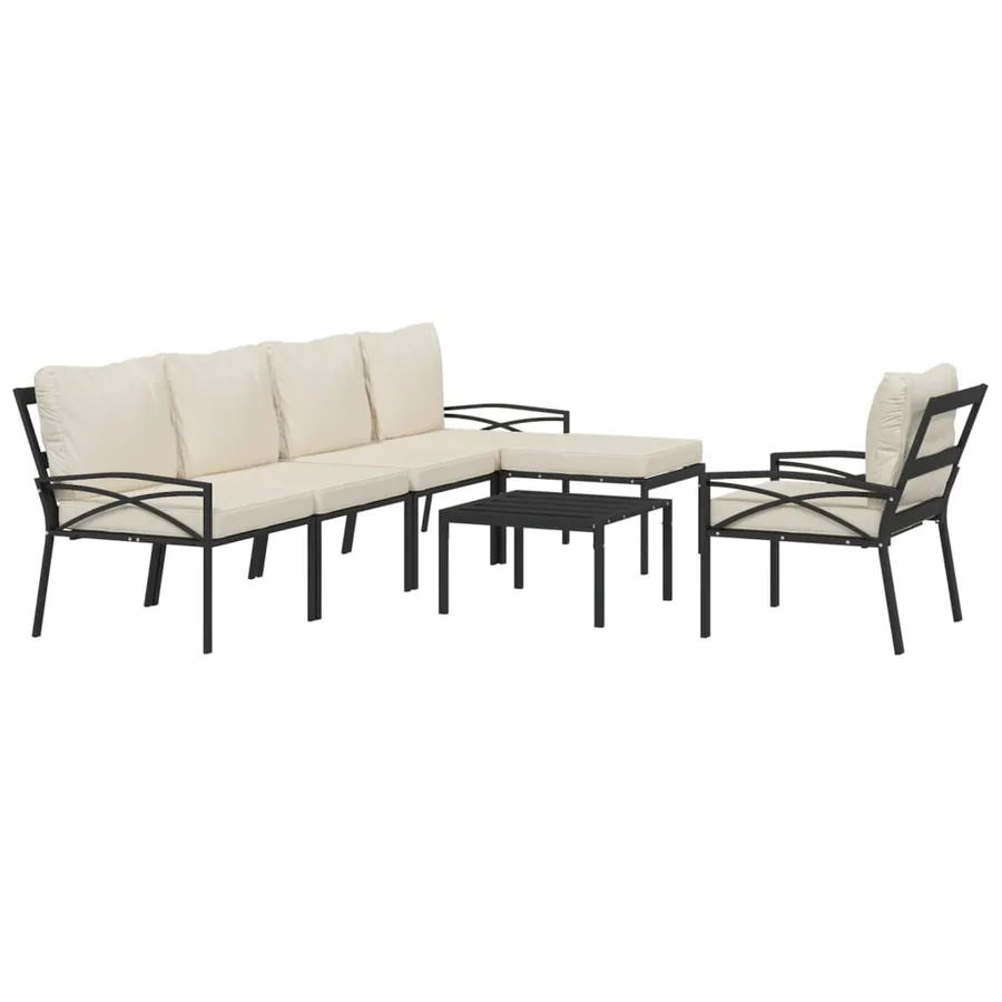 Salon de jardin 7 pcs avec coussins sable acier - 3