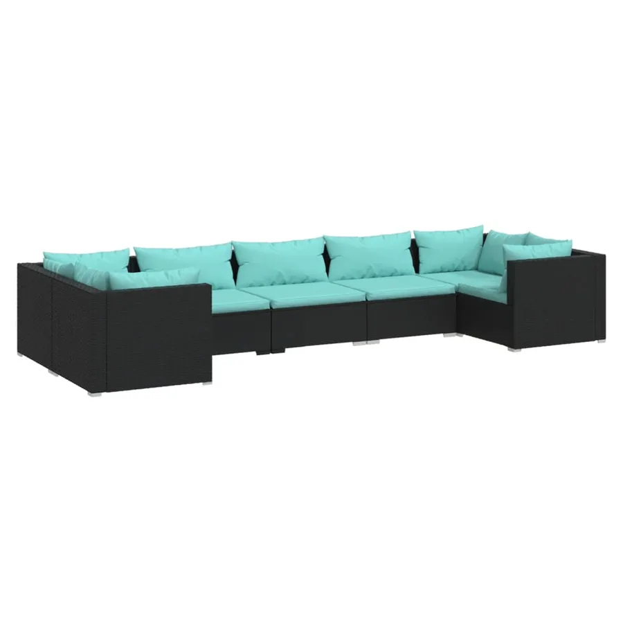 Salon de jardin 7 pcs avec coussins Résine tressée Noir - 2