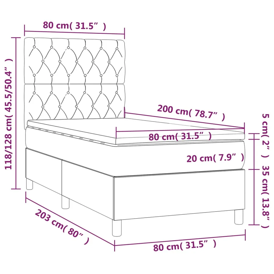 Sommier à lattes de lit matelas et LED Rose 80x200 cm Velours - 8
