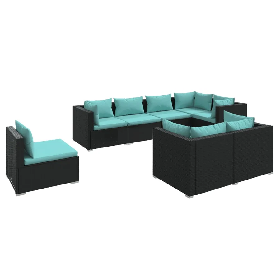 Salon de jardin 8 pcs avec coussins Résine tressée Noir - 2