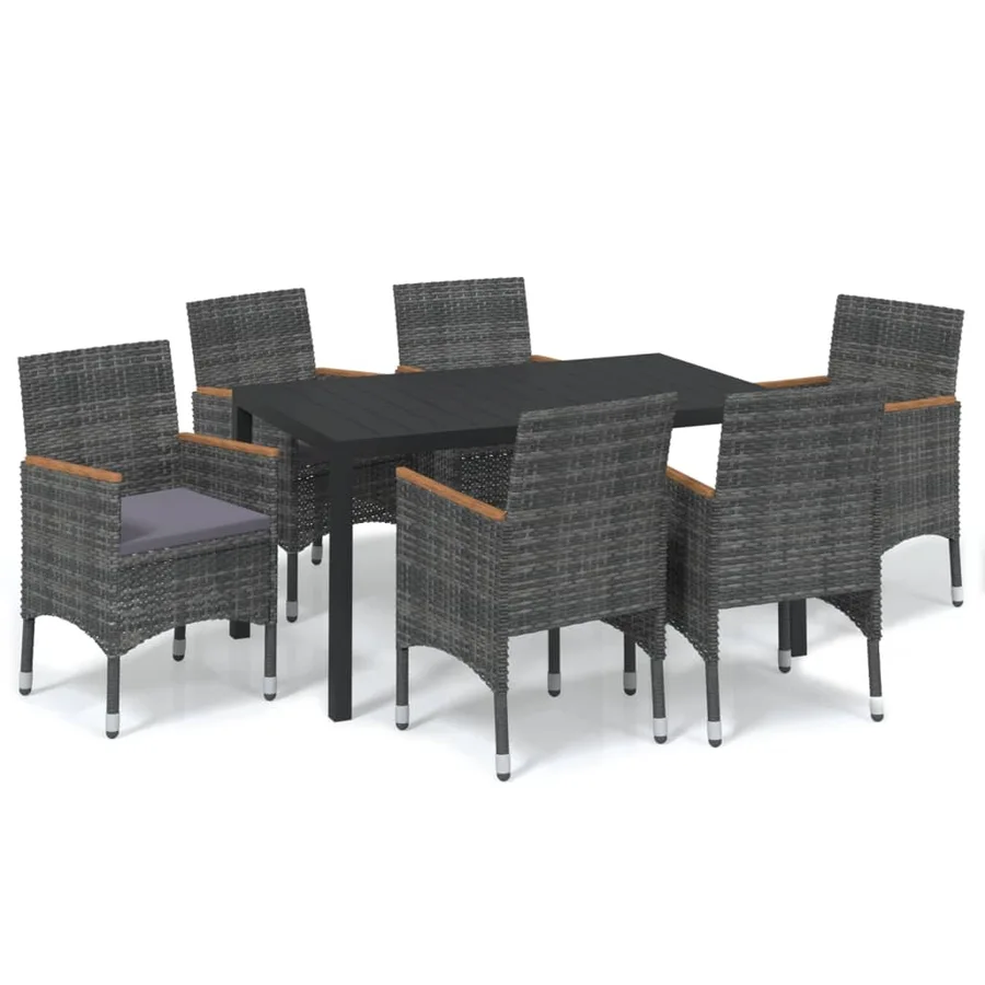 Ensemble à manger de jardin coussins 7pcs Résine tressée Gris - 2