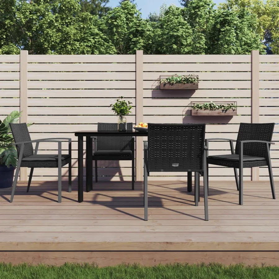 Ensemble à manger de jardin 5 pcs coussins résine tressée acier