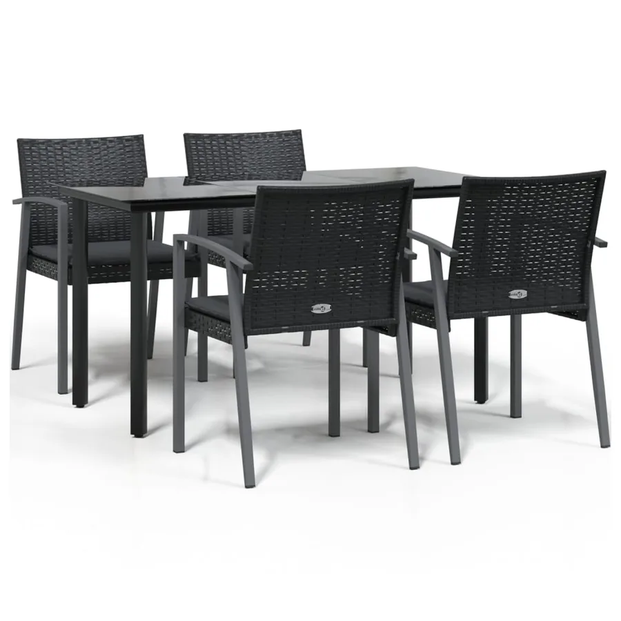 Ensemble à manger de jardin 5 pcs coussins résine tressée acier - 2