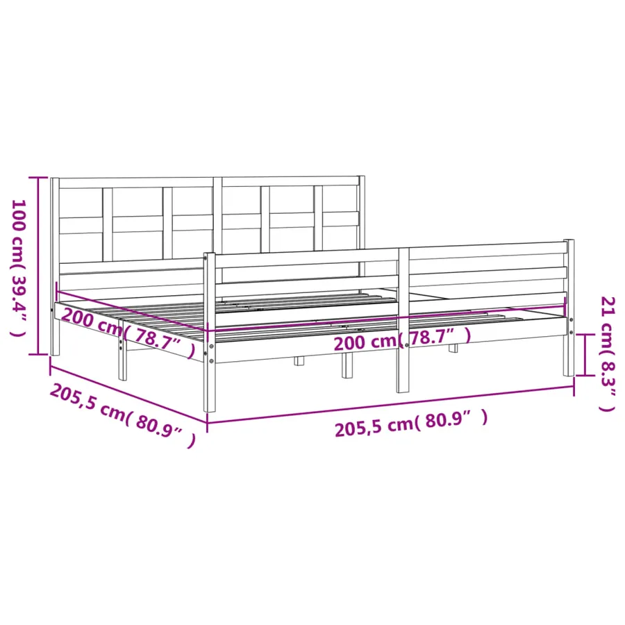 Cadre de lit sans matelas gris 200x200 cm bois massif - 12