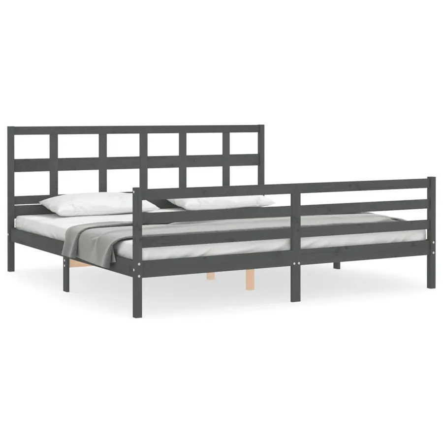Cadre de lit sans matelas gris 200x200 cm bois massif - 2