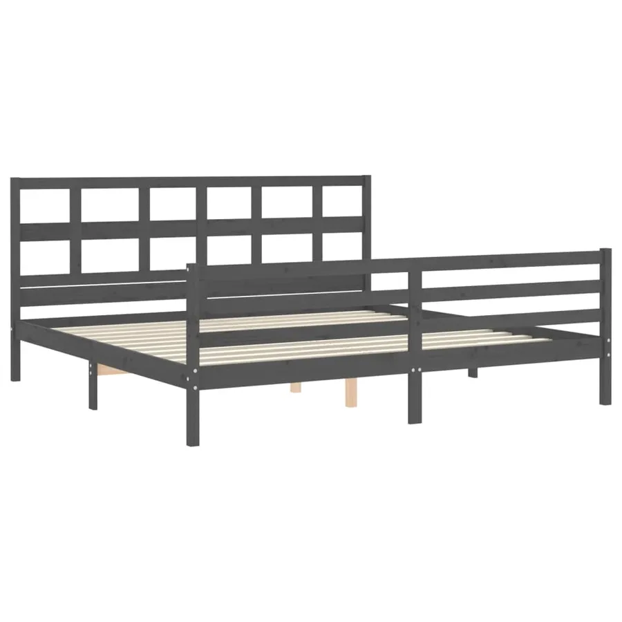 Cadre de lit sans matelas gris 200x200 cm bois massif - 3