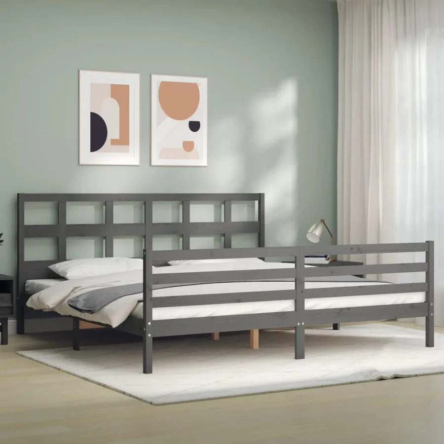 Cadre de lit sans matelas gris 200x200 cm bois massif - 4