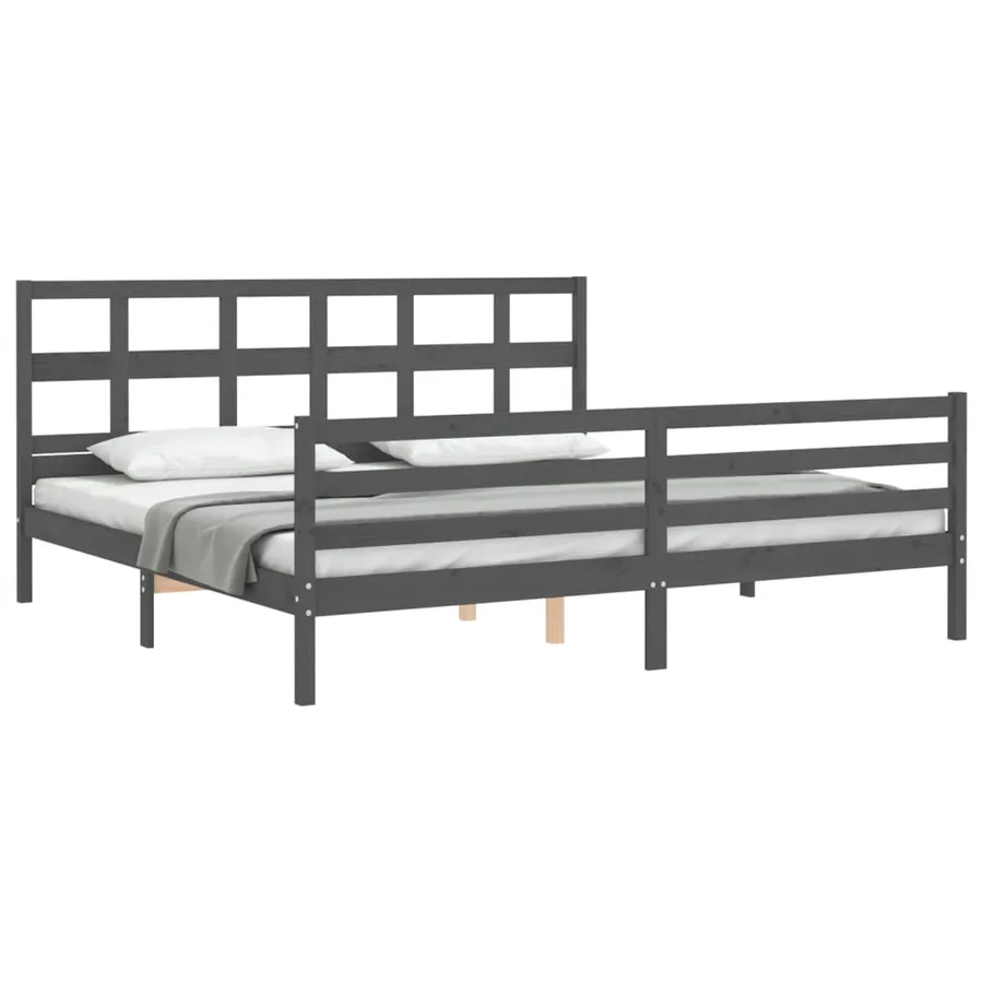 Cadre de lit sans matelas gris 200x200 cm bois massif - 5