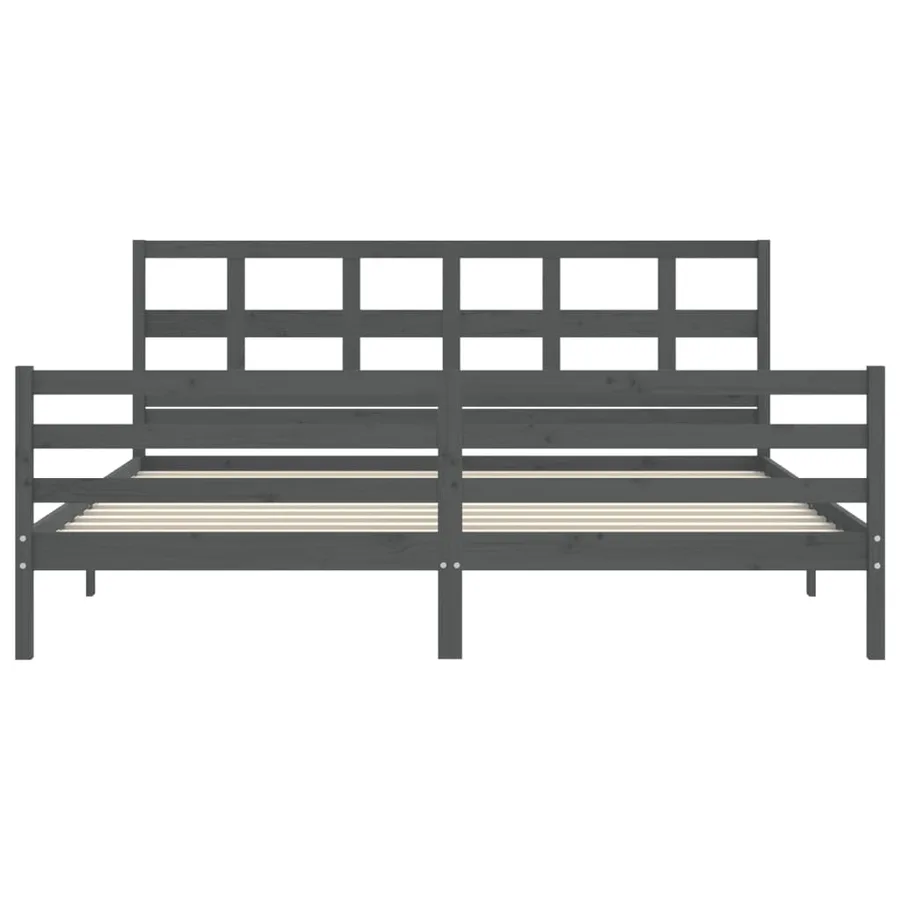 Cadre de lit sans matelas gris 200x200 cm bois massif - 6