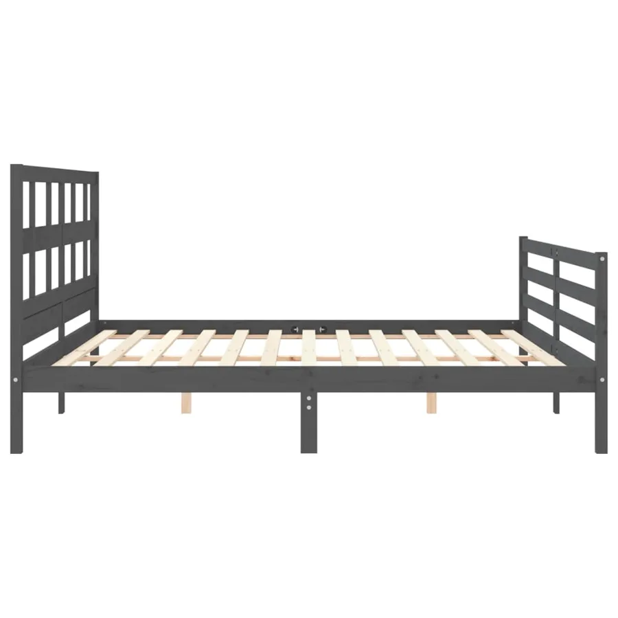 Cadre de lit sans matelas gris 200x200 cm bois massif - 7