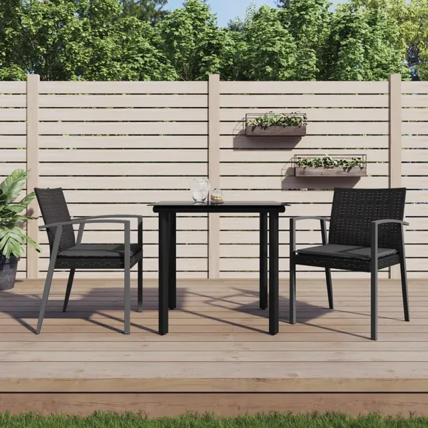 Ensemble à manger de jardin 3 pcs coussins résine tressée acier