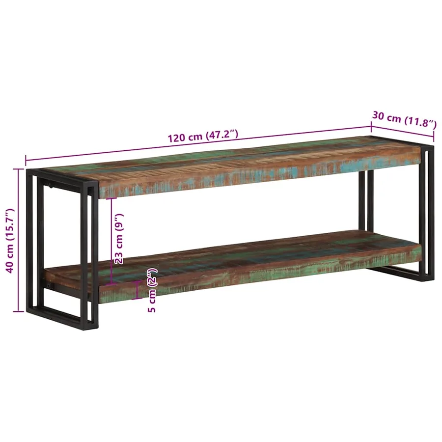 Meuble TV 120x30x40 cm Bois de récupération massif - 11