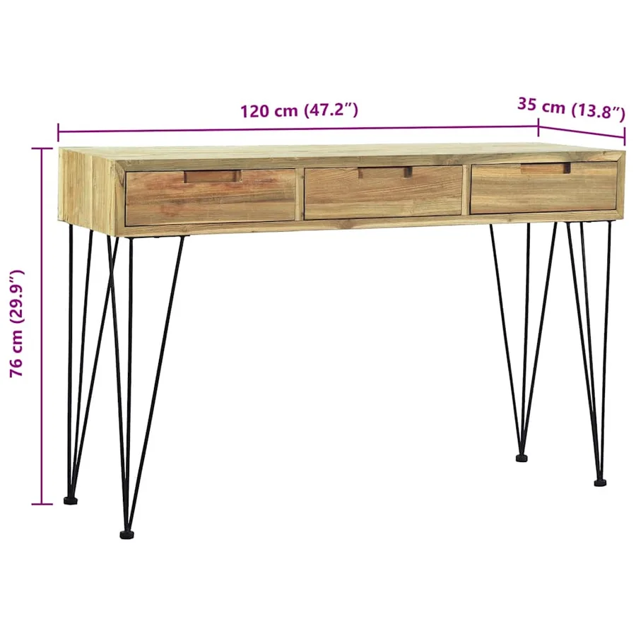 Table console 120x35x76 cm Teck massif - 11