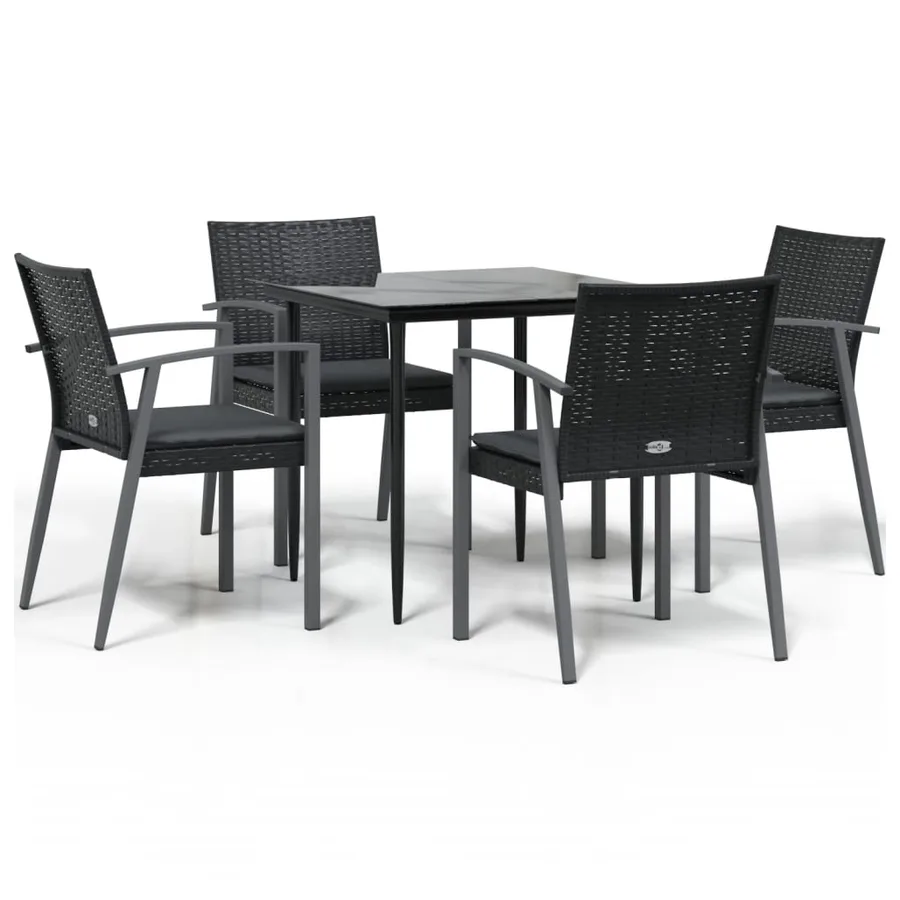Ensemble à manger de jardin 5 pcs coussins résine tressée acier - 2
