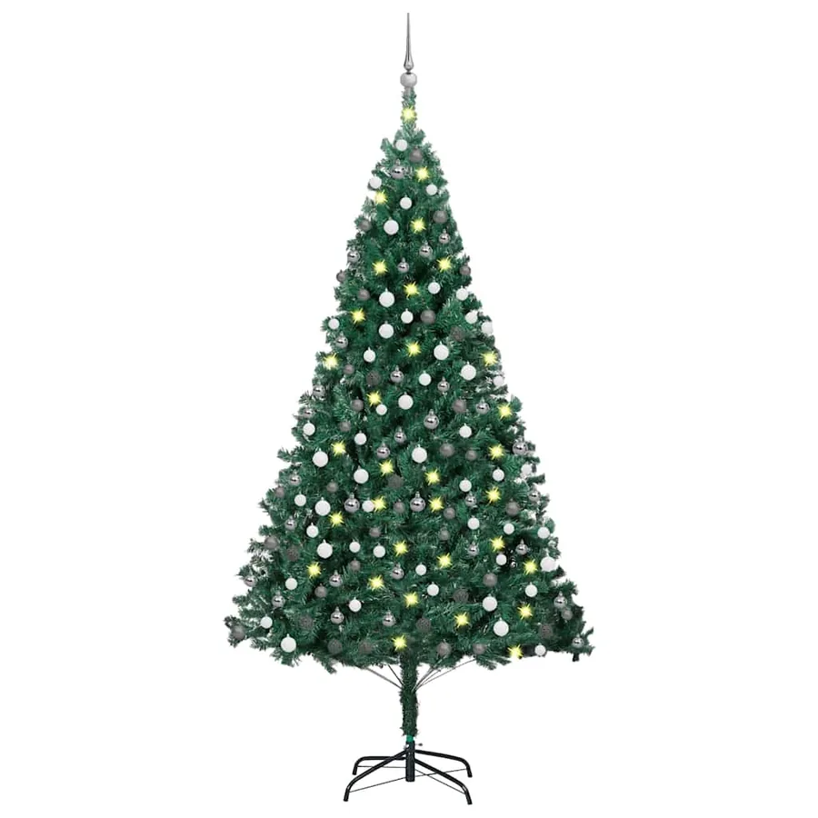 Arbre de Noël artificiel pré-éclairé et boules vert 210 cm PVC