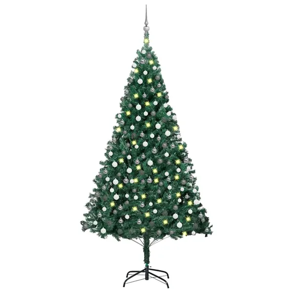 Arbre de Noël artificiel pré-éclairé et boules vert 210 cm PVC