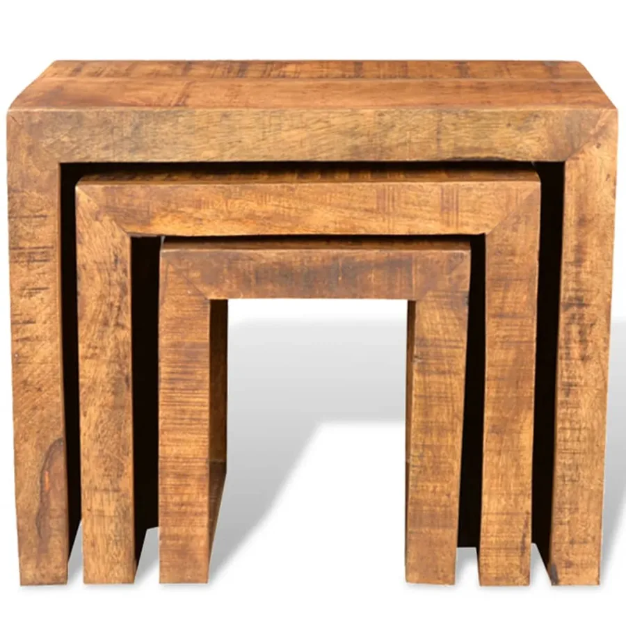 Table gigogne 3 pcs Bois massif de manguier - 2
