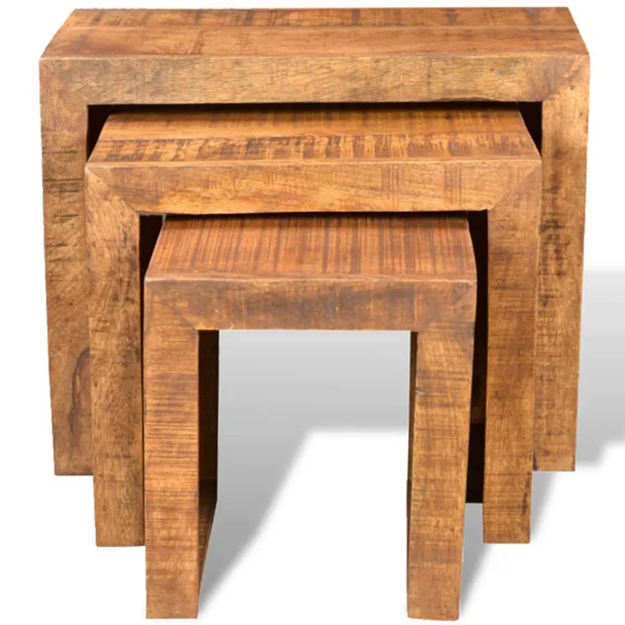 Table gigogne 3 pcs Bois massif de manguier - 3