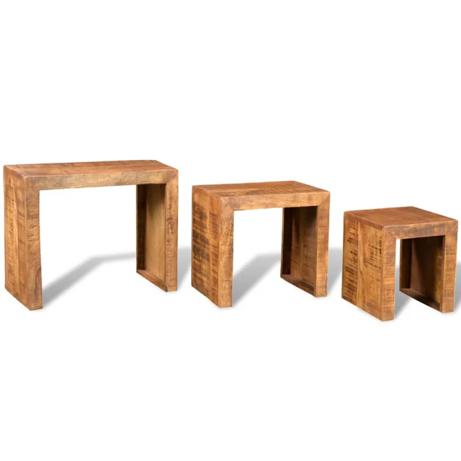 Table gigogne 3 pcs Bois massif de manguier - 4