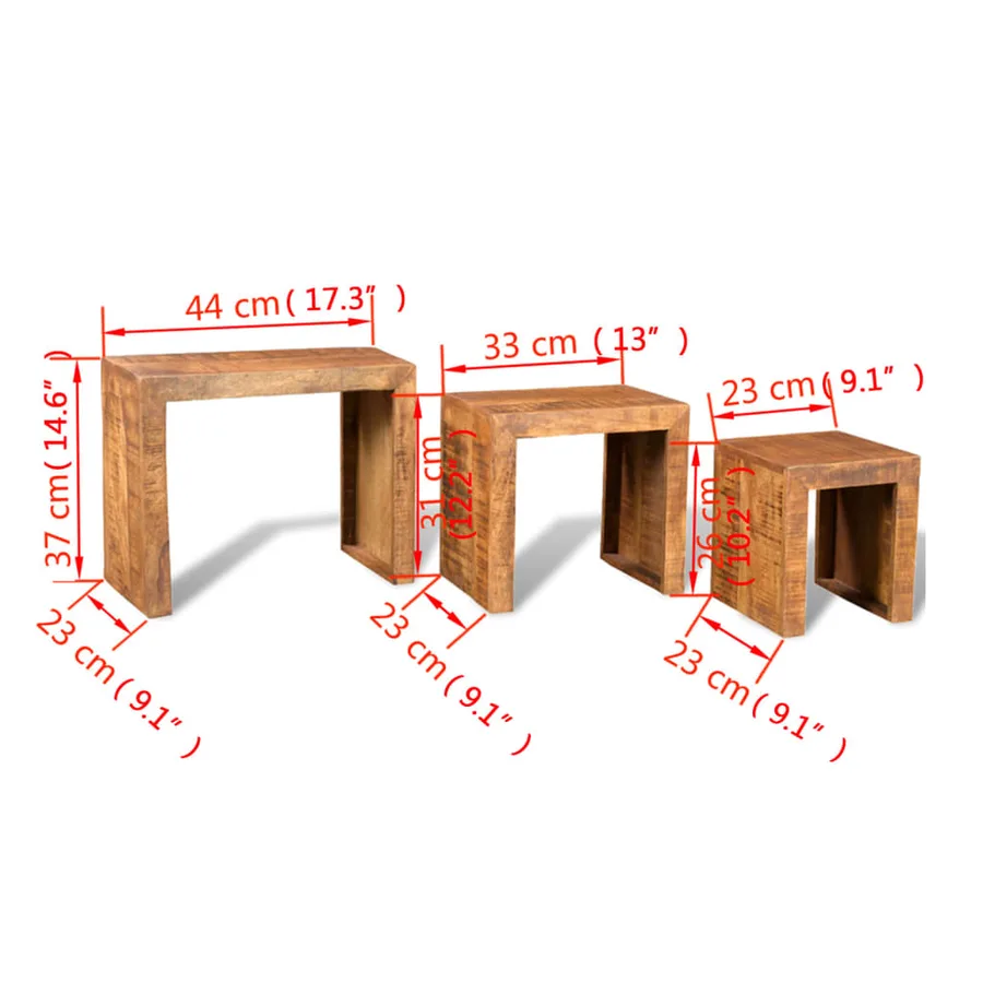 Table gigogne 3 pcs Bois massif de manguier - 6
