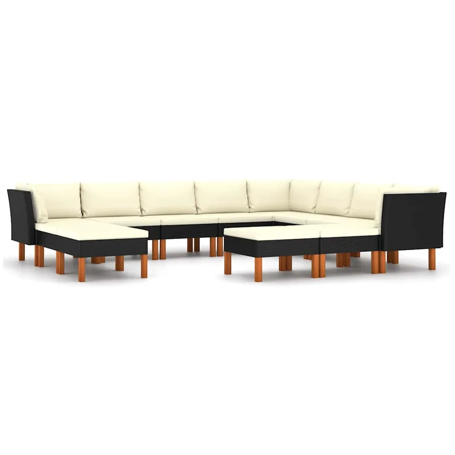 Salon de jardin 12 pcs avec coussins Résine tressée Noir - 2