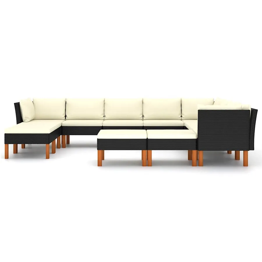 Salon de jardin 12 pcs avec coussins Résine tressée Noir - 3