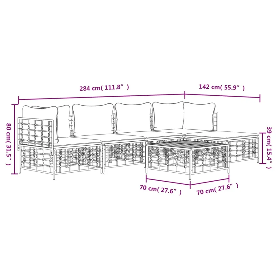 Salon de jardin 6 pcs avec coussins anthracite résine tressée - 10