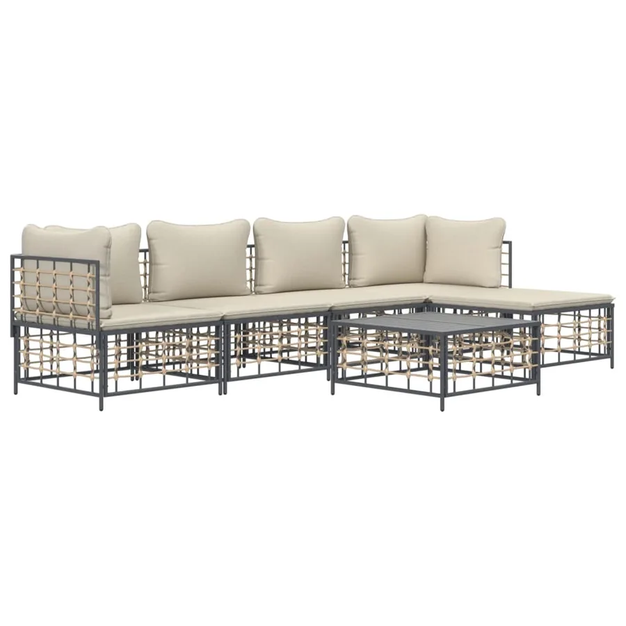Salon de jardin 6 pcs avec coussins anthracite résine tressée - 3