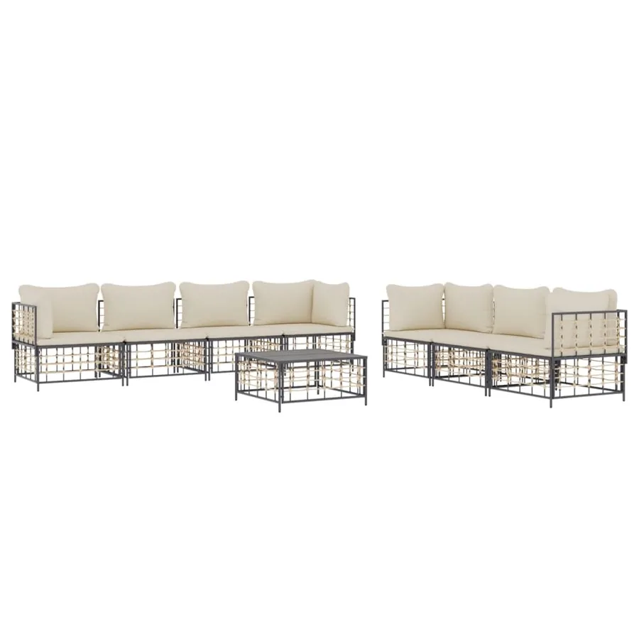 Salon de jardin 8 pcs avec coussins anthracite résine tressée - 3