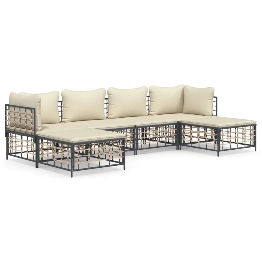 Salon de jardin 6 pcs avec coussins anthracite résine tressée - 2