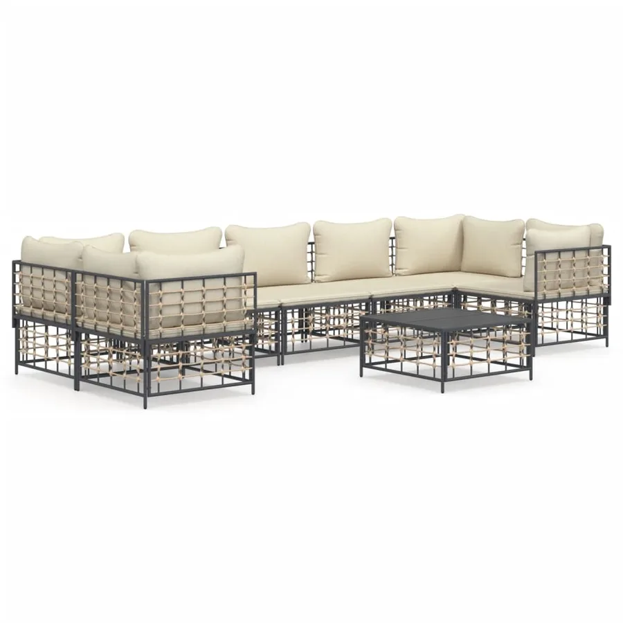 Salon de jardin 8 pcs avec coussins anthracite résine tressée - 2