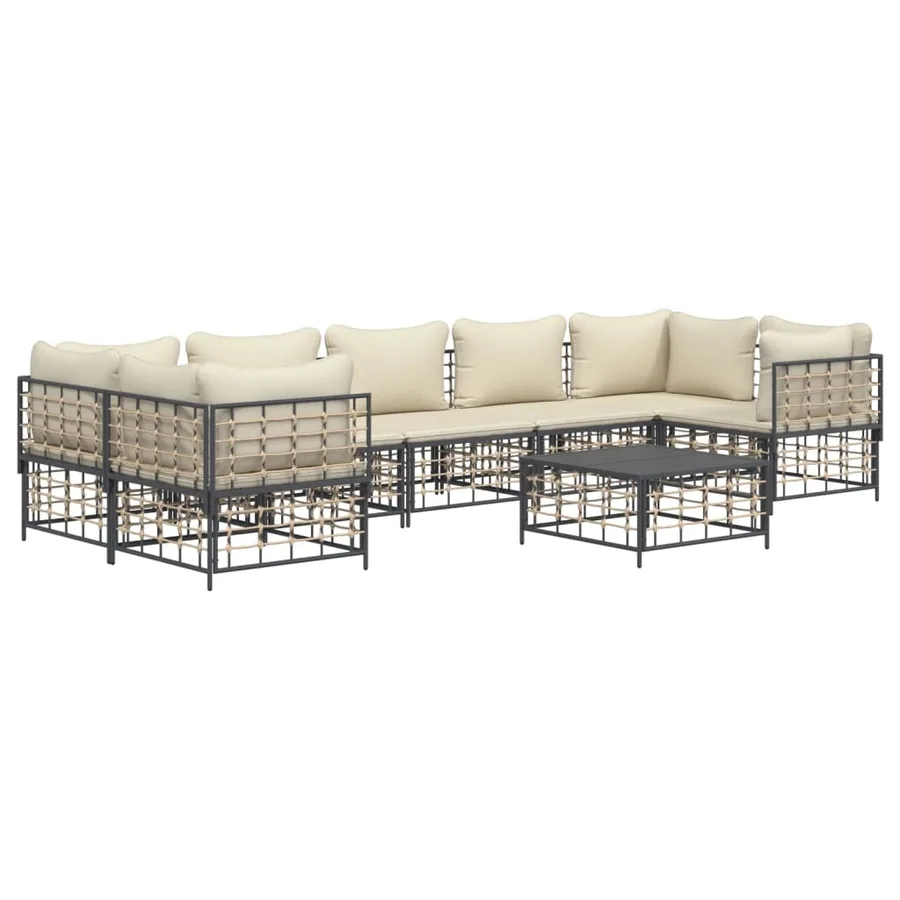 Salon de jardin 8 pcs avec coussins anthracite résine tressée - 3