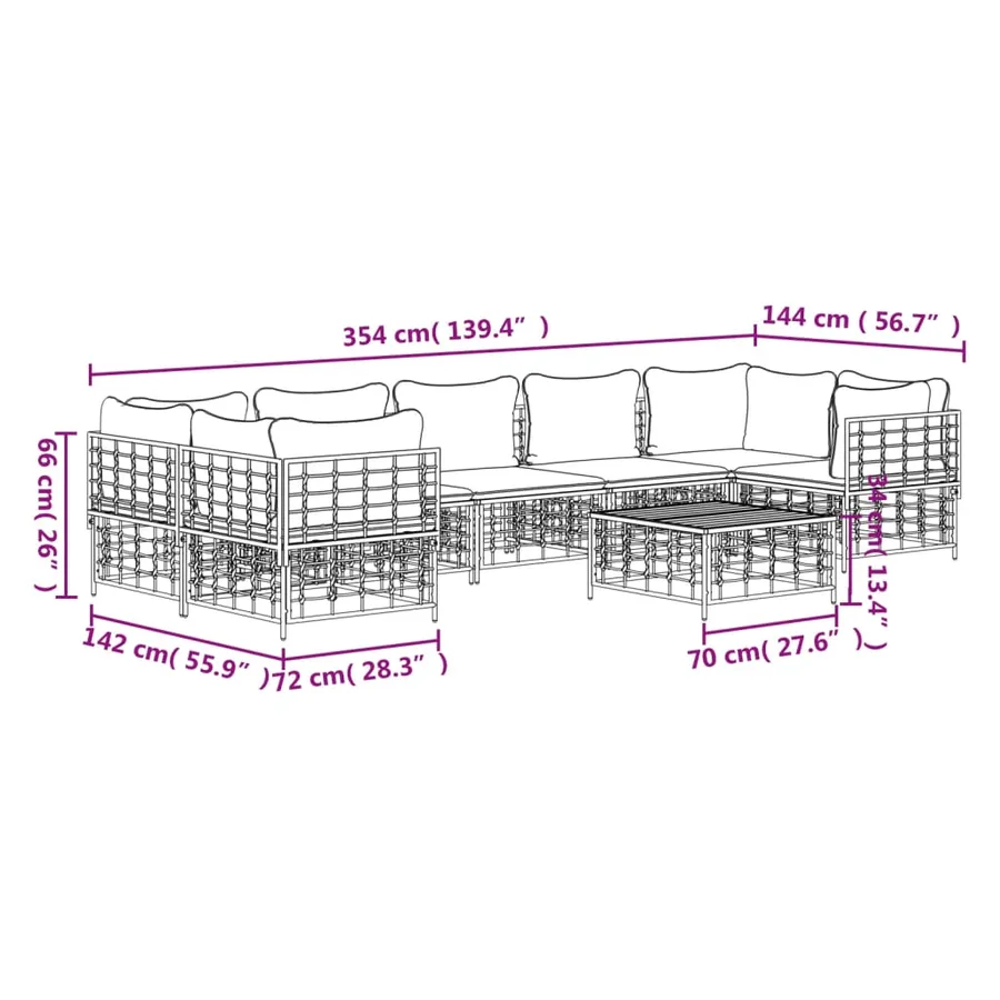 Salon de jardin 8 pcs avec coussins anthracite résine tressée - 9