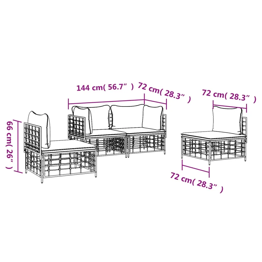 Salon de jardin 4 pcs avec coussins anthracite résine tressée - 9