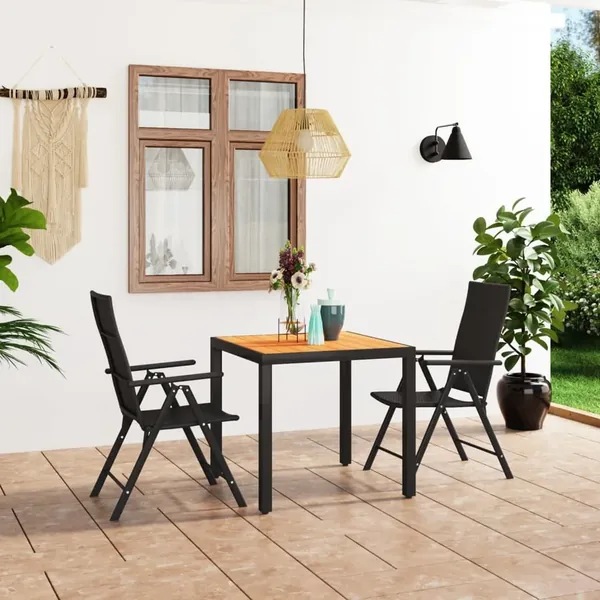 Ensemble à manger de jardin 3 pcs noir et marron