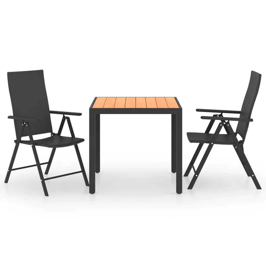 Ensemble à manger de jardin 3 pcs noir et marron - 2
