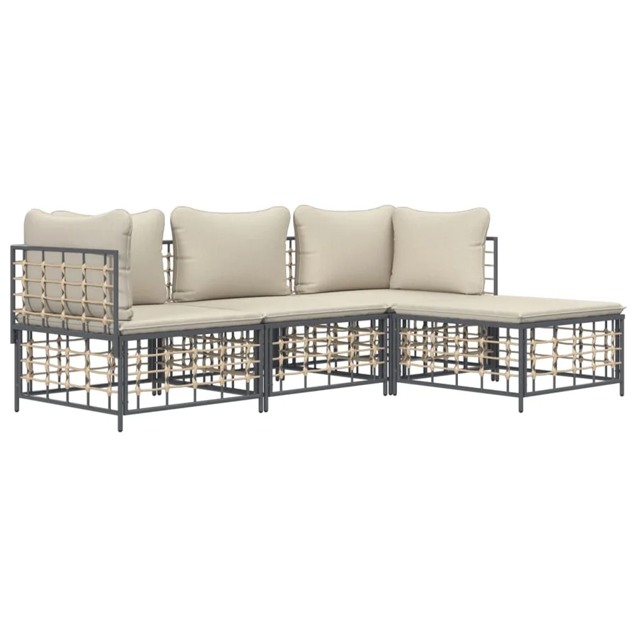 Salon de jardin 4 pcs avec coussins anthracite résine tressée - 3