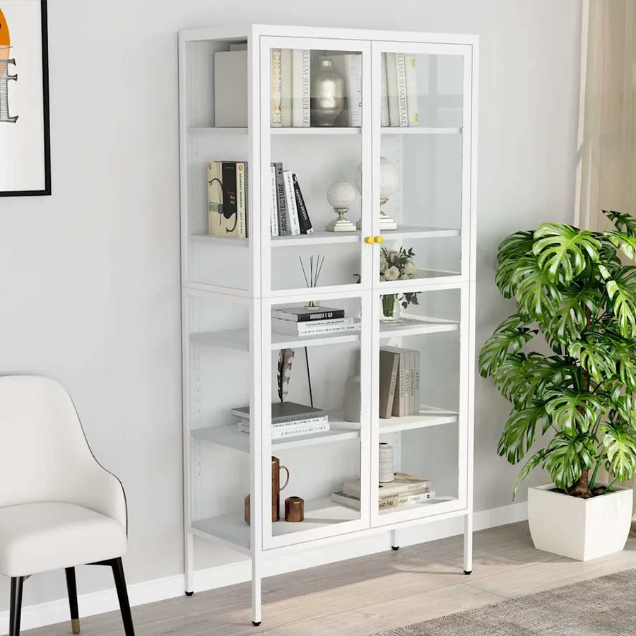 Vitrine d'exposition Blanc 90x40x180 cm Acier et verre trempé