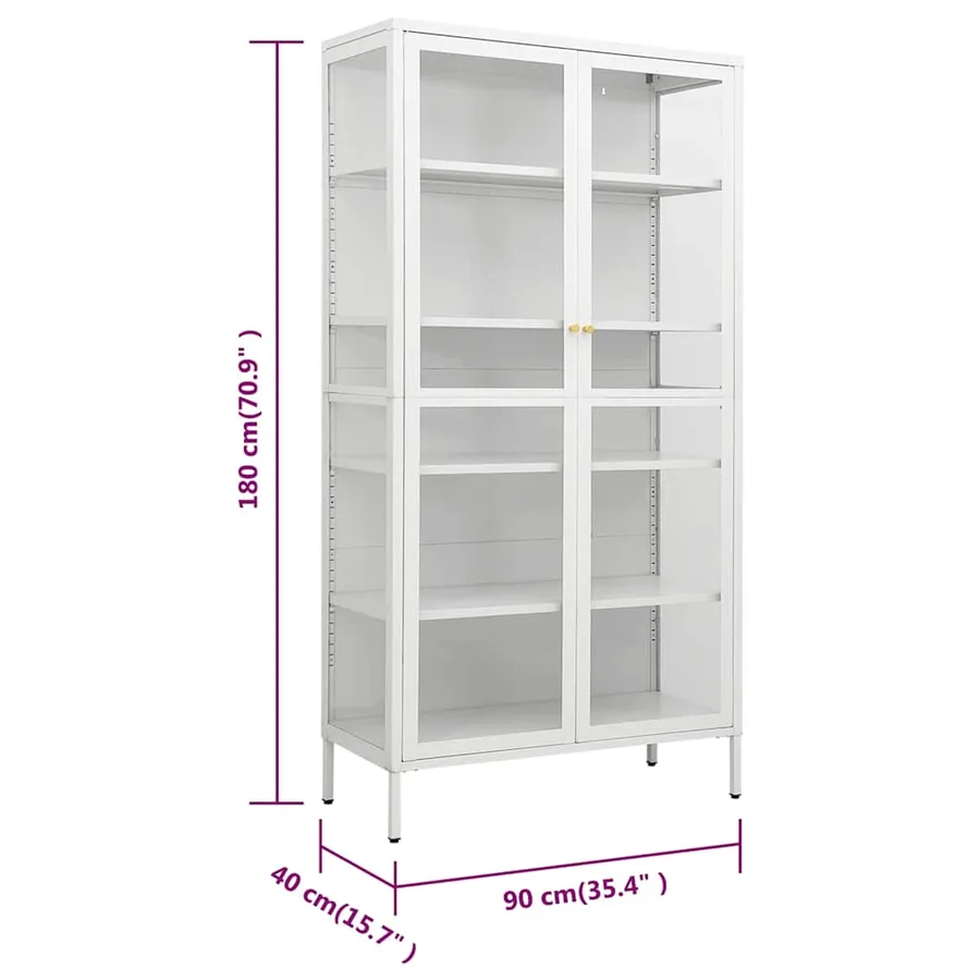 Vitrine d'exposition Blanc 90x40x180 cm Acier et verre trempé - 10