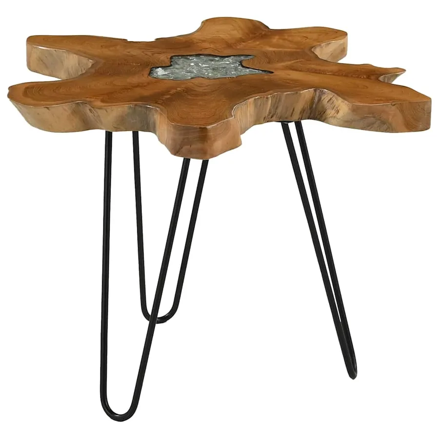 Table basse 70x45 cm Bois de teck massif et polyrésine - 2
