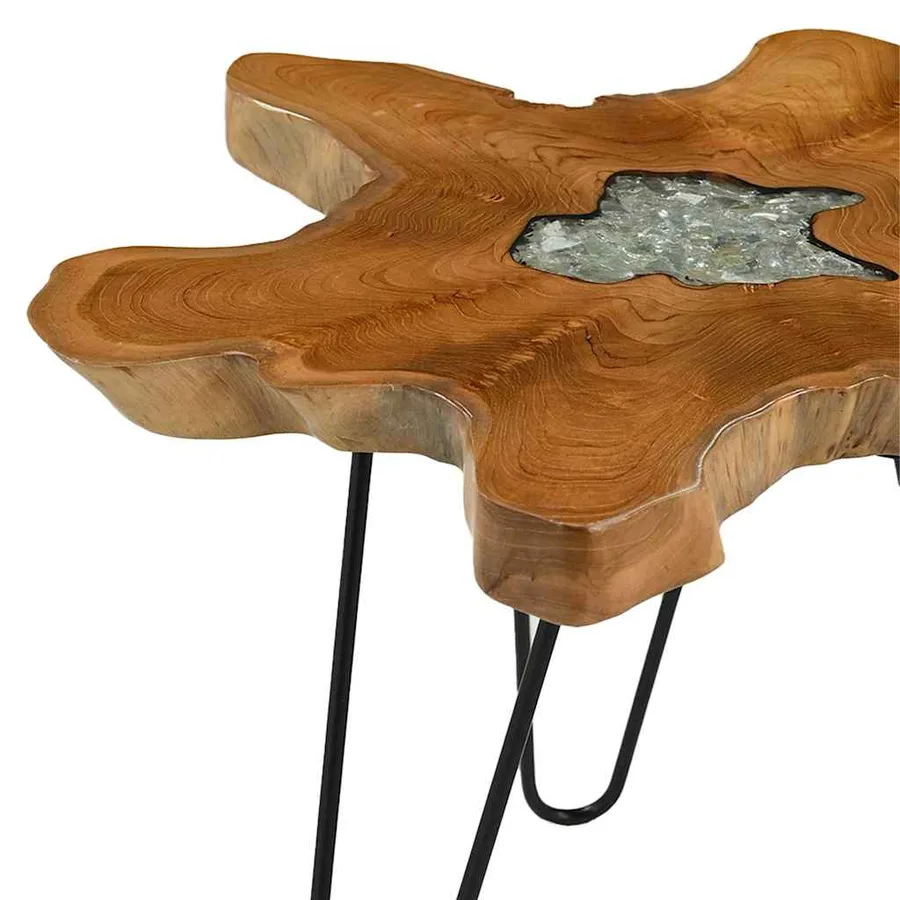 Table basse 70x45 cm Bois de teck massif et polyrésine - 4